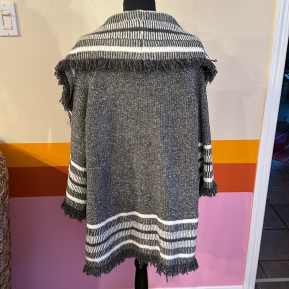 Saturday Sunday Anthropologie Gray Stripe Fringe Cardigan Sweater - Picture 5 of 7